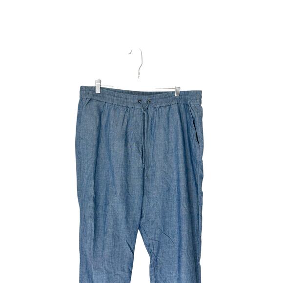 J.Crew Chambray Drawstring Pant Blue Relaxed Straight Leg Casual Relaxed Size 14 - Picture 6 of 12